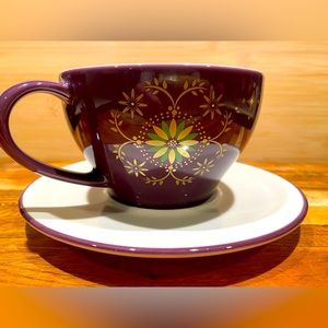 Starbucks Holiday 2006 Purple Star Coffee Cup & Saucer 12 Oz